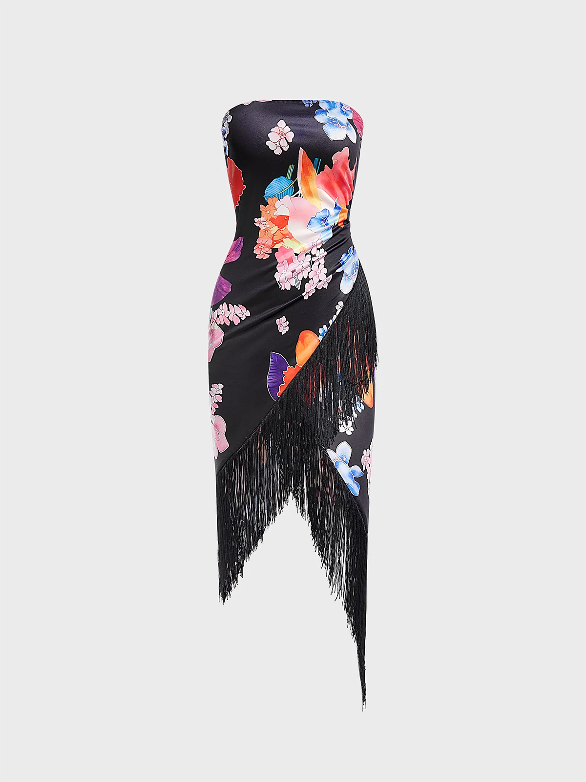 Tassel Strapless Floral Sleeveless Maxi Dress