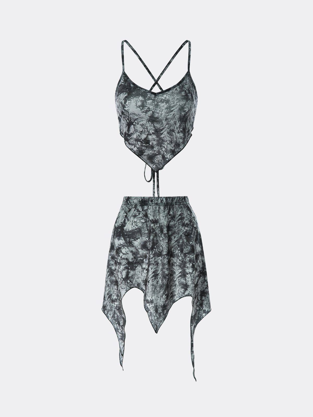 Street Gray Lace-Up Design Tie Dye Two-Piece Set