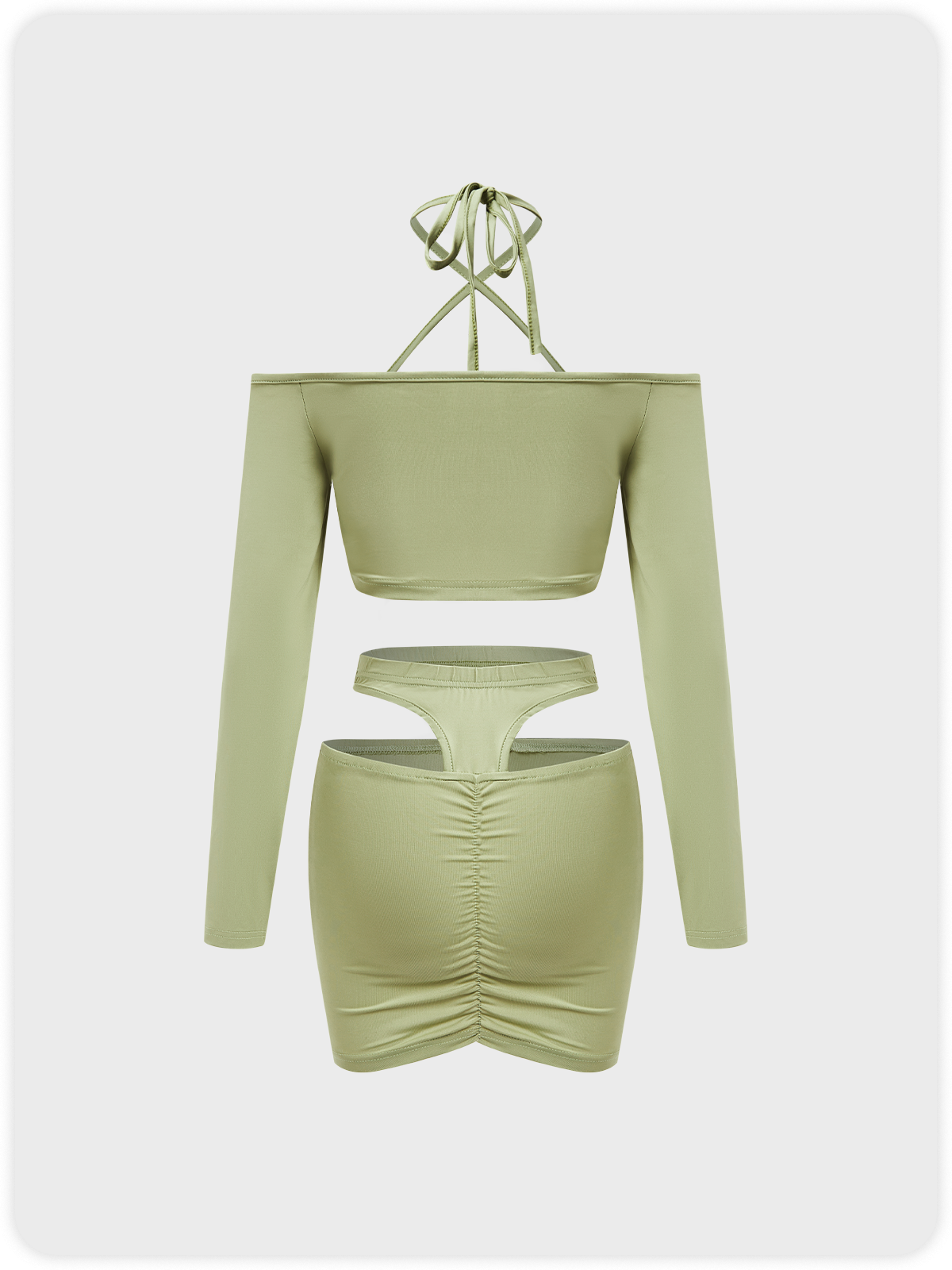 Y2K Green Cut Out Lace Up Two-Piece Set