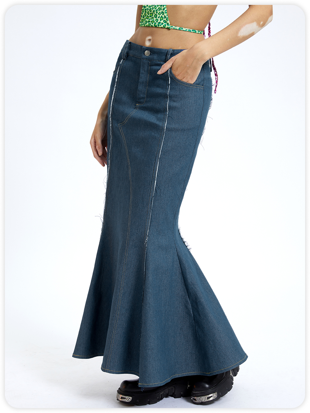 Y2k Deep Blue Denim Raw edge Bottom Skirt