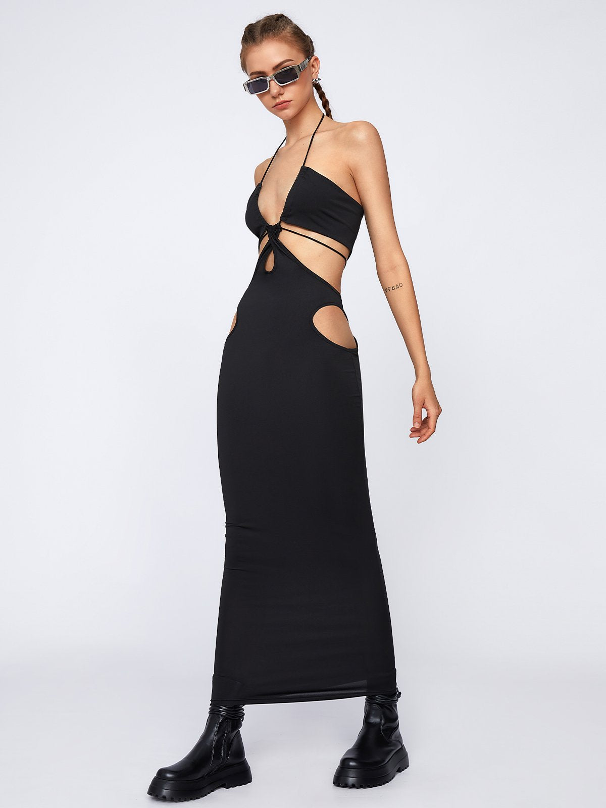 Street Black Cut Out Halter Two-Piece Set