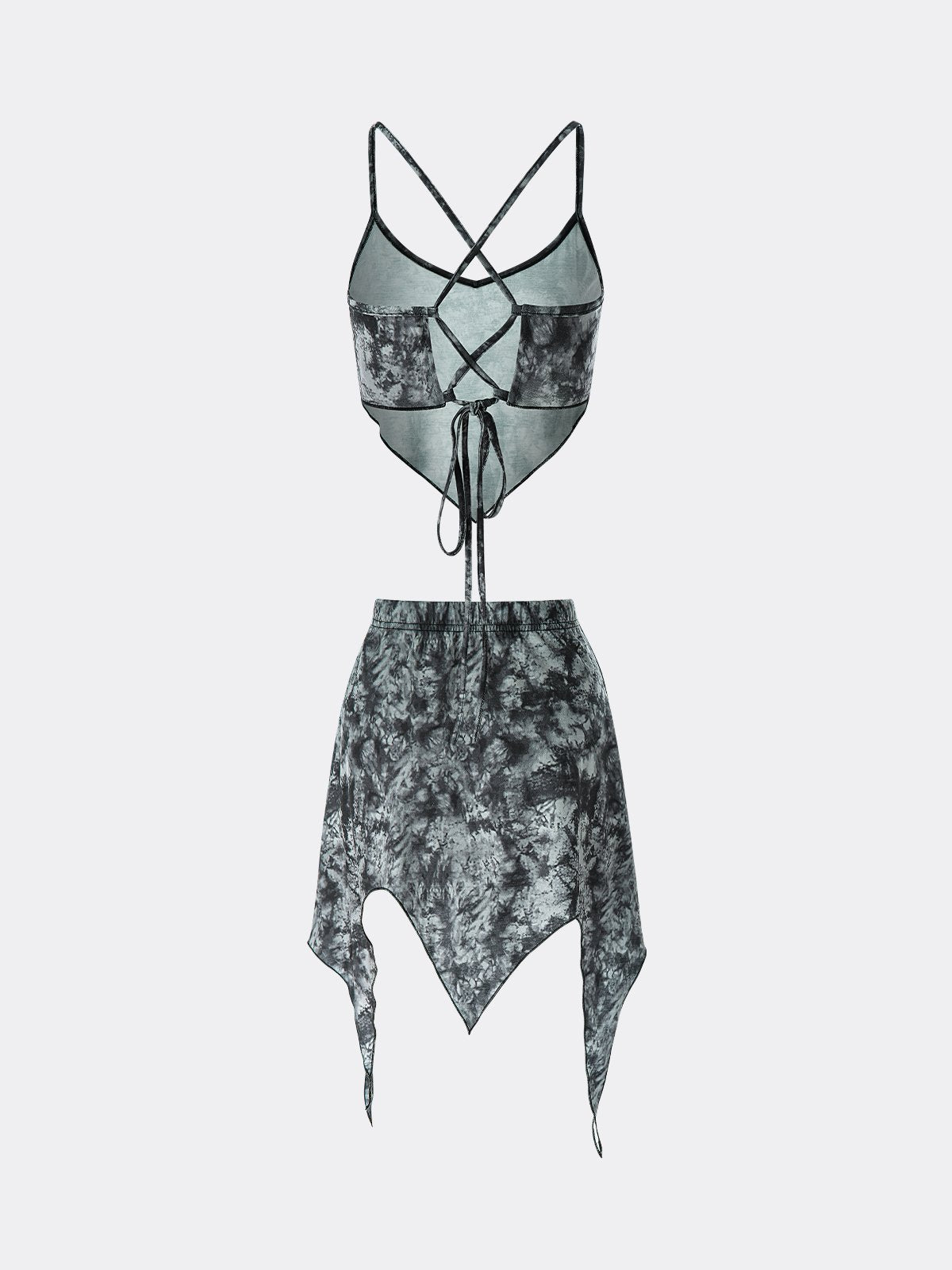 Street Gray Lace-Up Design Tie Dye Two-Piece Set