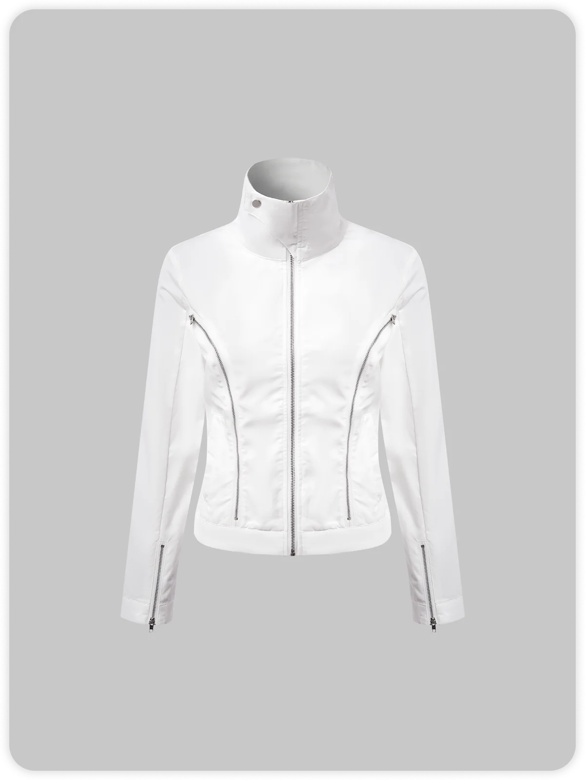 Street White Zip Up Metal Top Outwear