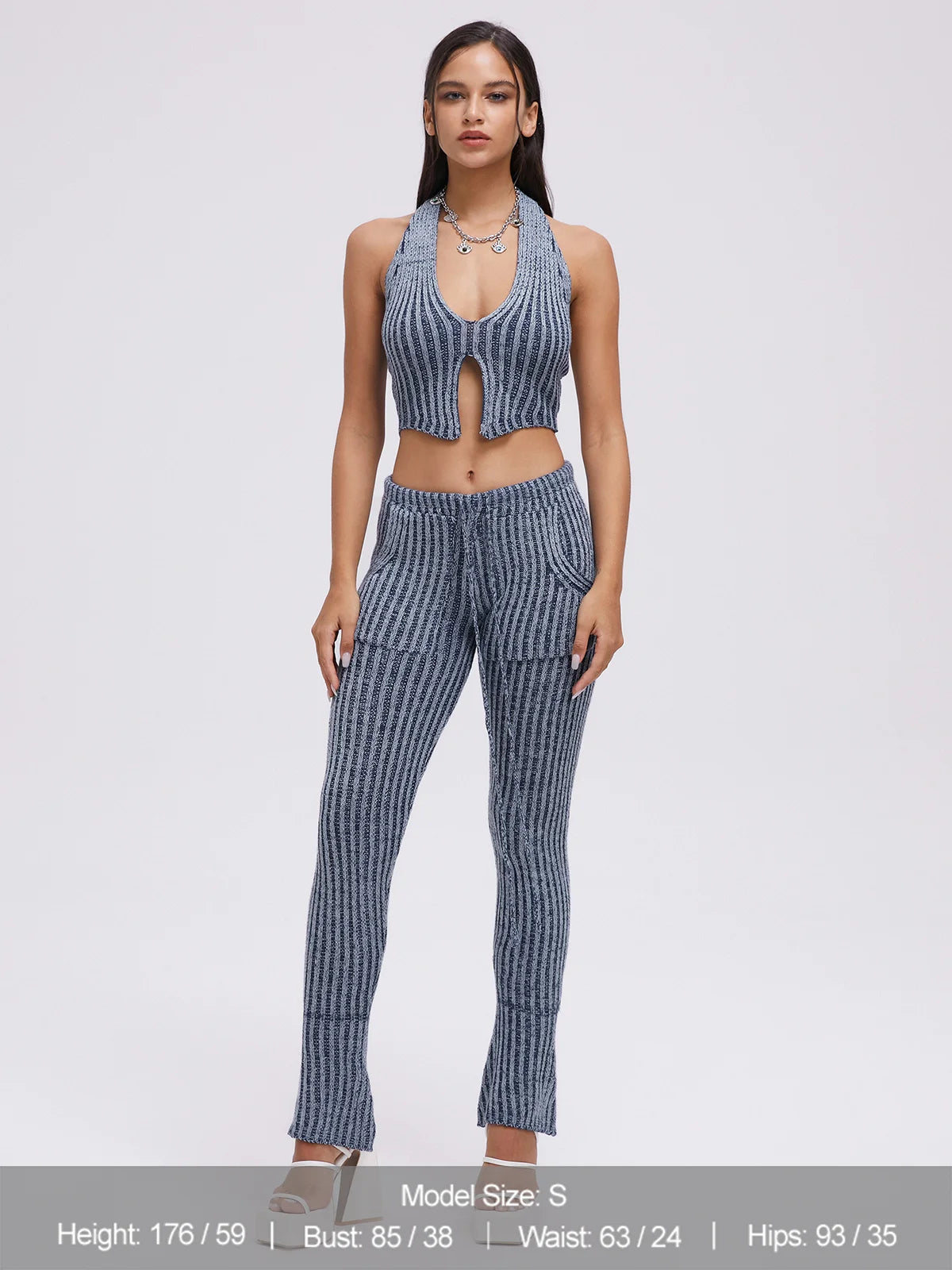 Halter Polka Dots Crop Top With Pants Two-Piece Set