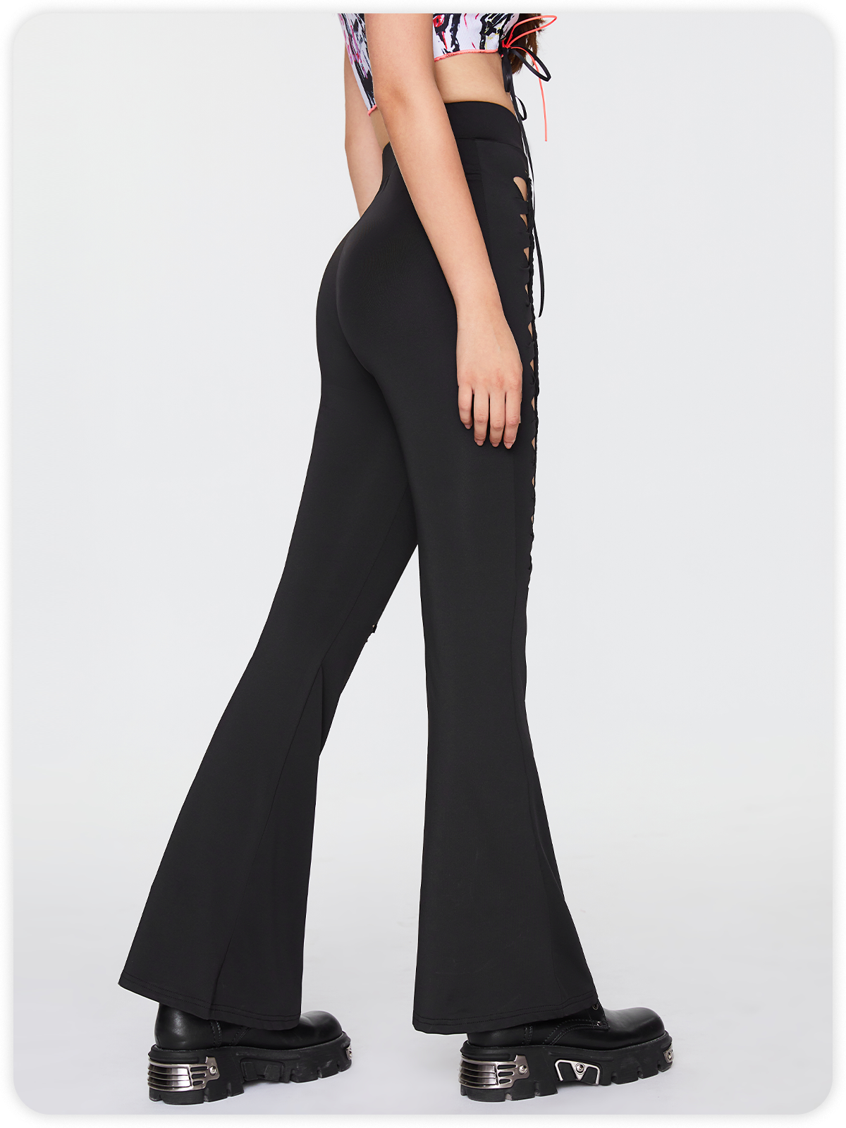 Y2K Black Cut Out Flare Bottom Pants