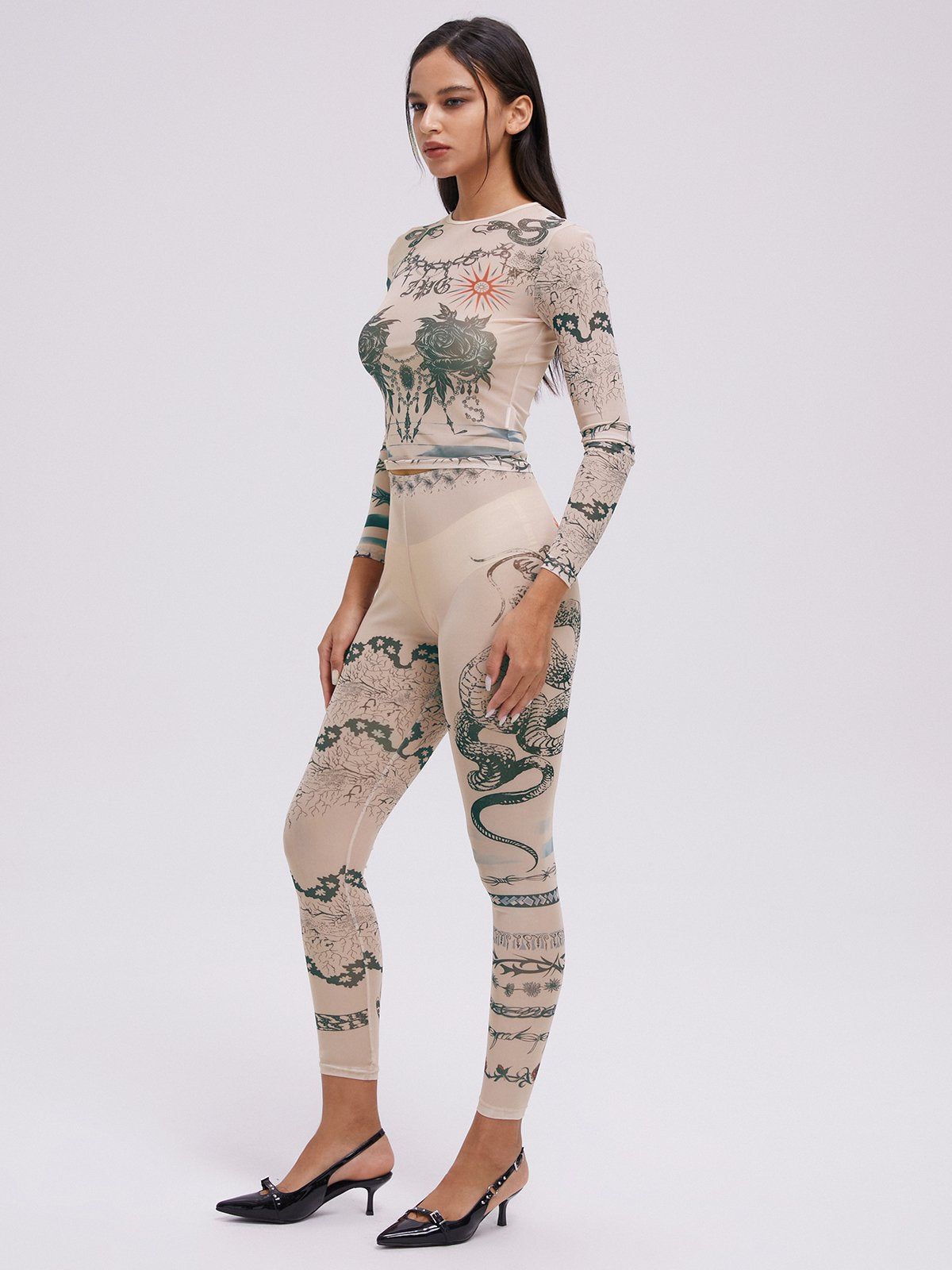 Mesh Animal Top With Pants Two-Piece Set