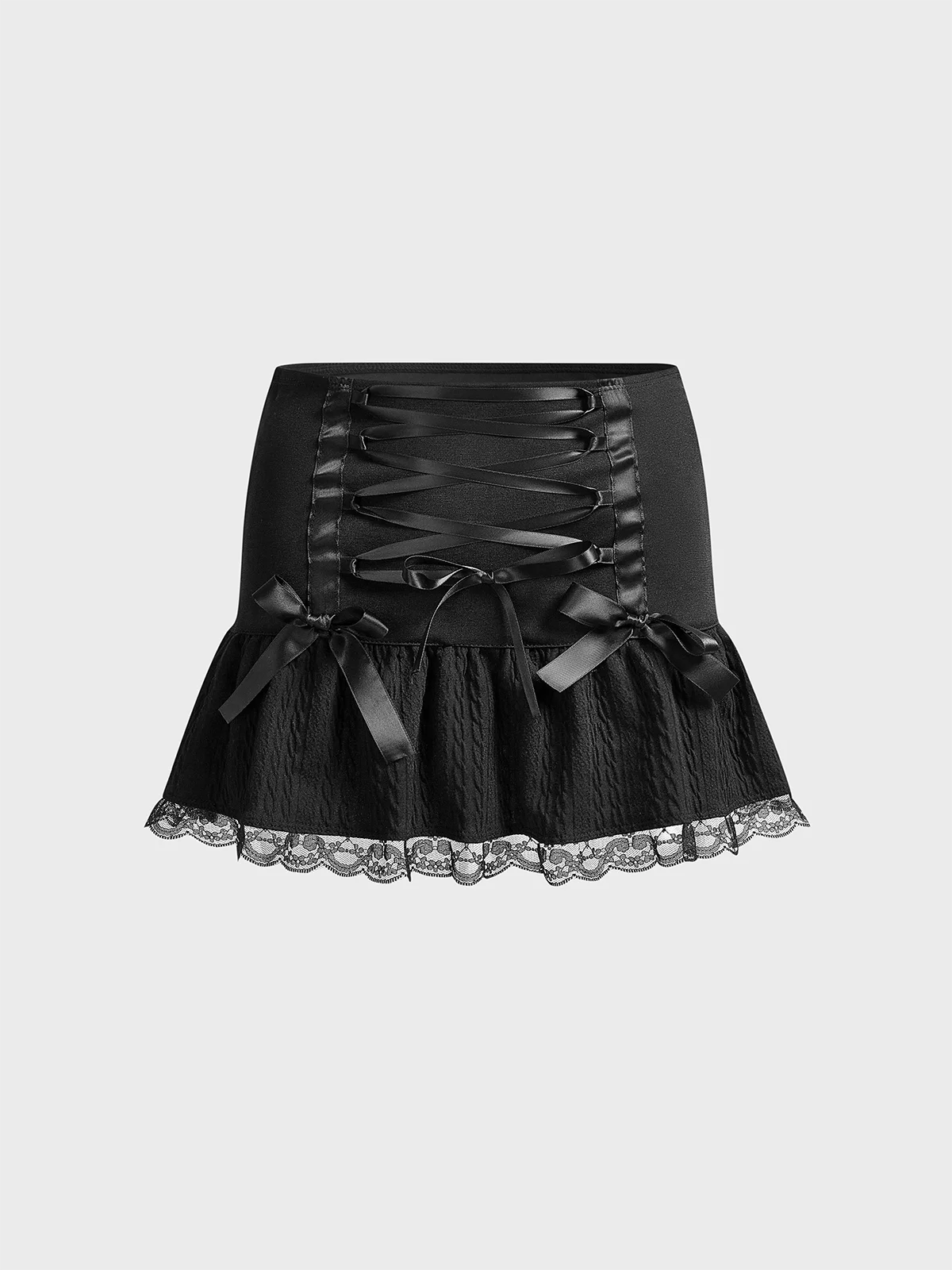 Lace Up Bowknot Plain Short Skirt