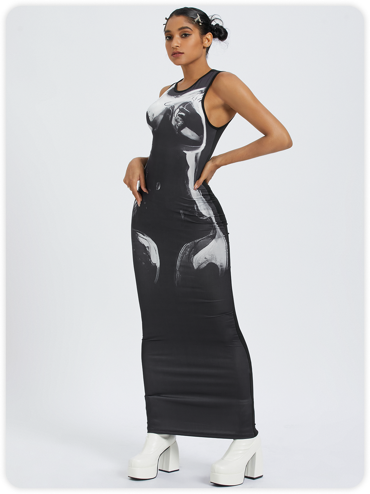 Crew Neck Human Body Sleeveless Maxi Dress