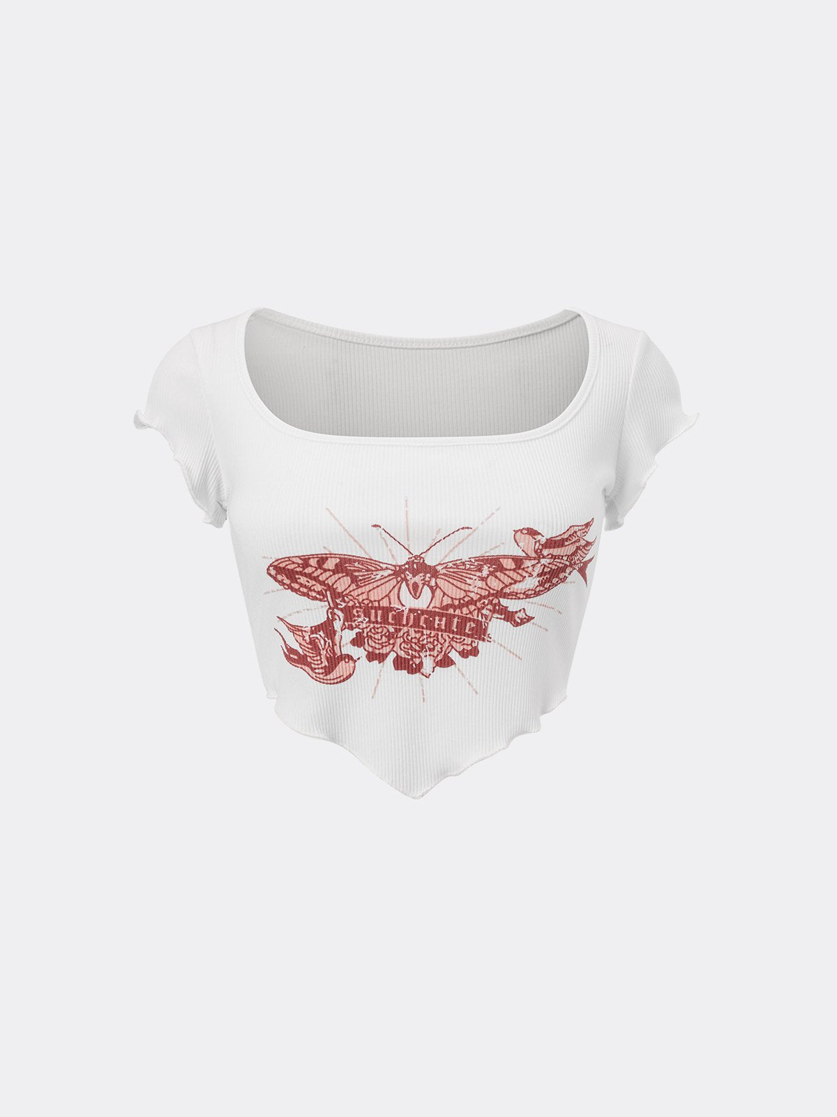 Y2K White Butterfly Square Neck Top T-Shirt