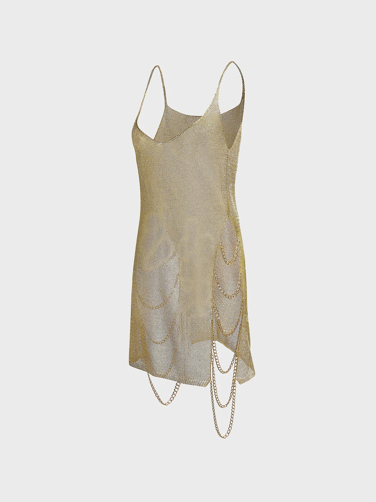 Metal Chain Crew Neck Plain Sleeveless Short Dress