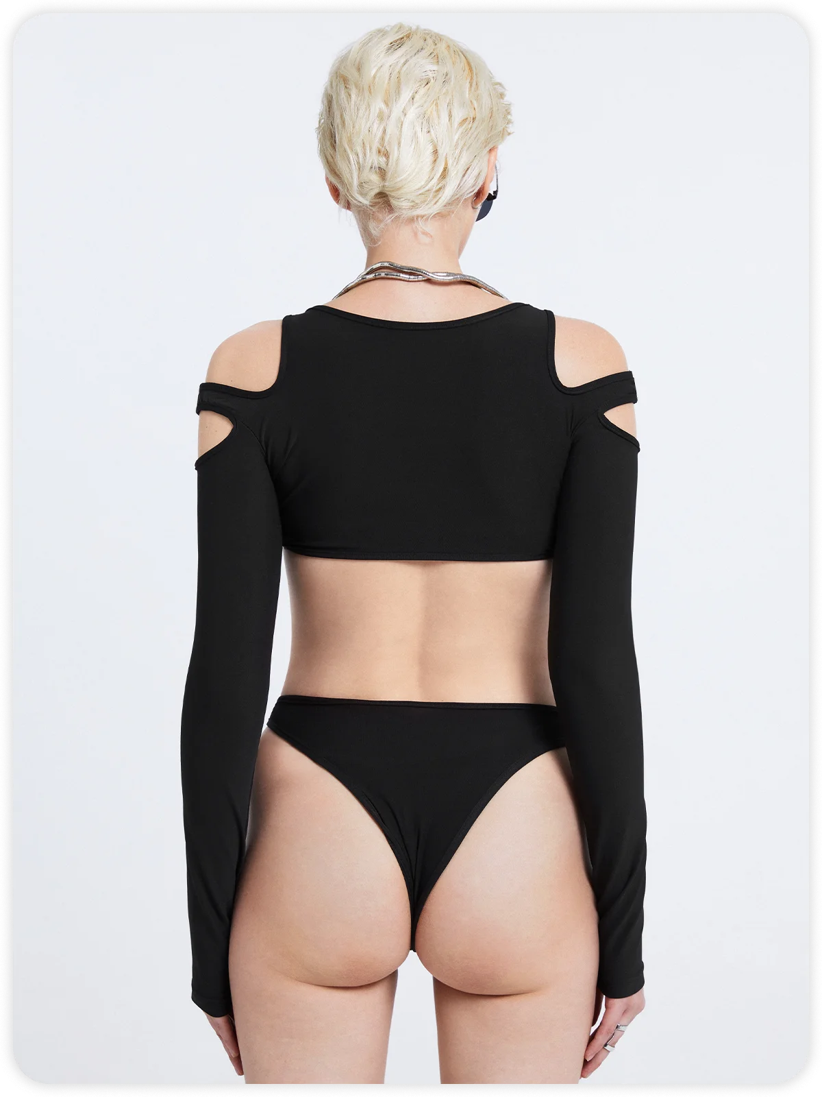 Edgy Black Cut Out Asymmetrical Design Bodysuit