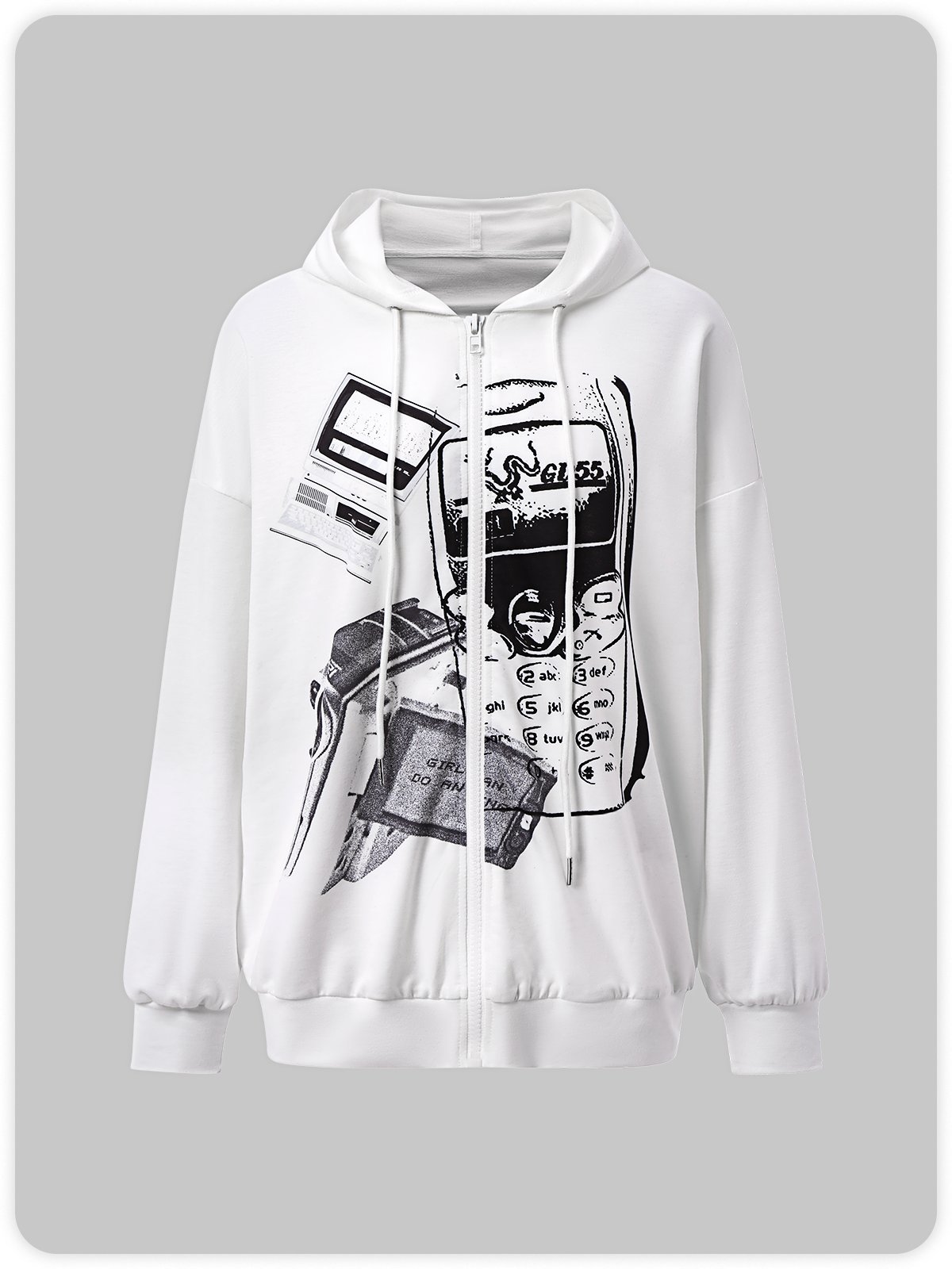 Y2K White Abstract Oversized Back To School Top Hoodie & Sweatshirt