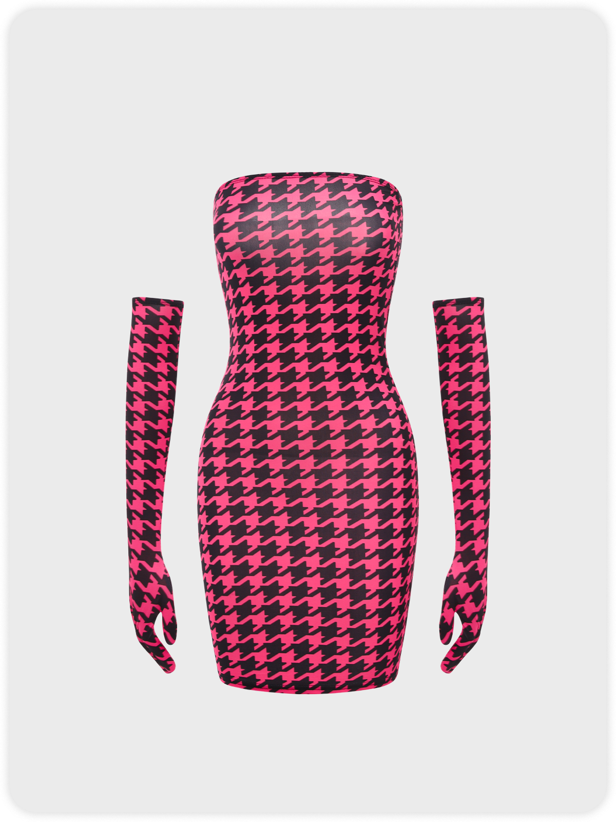 Edgy Pink Tube Top Houndstooth Arm Sleeves Party Dress Mini Dress