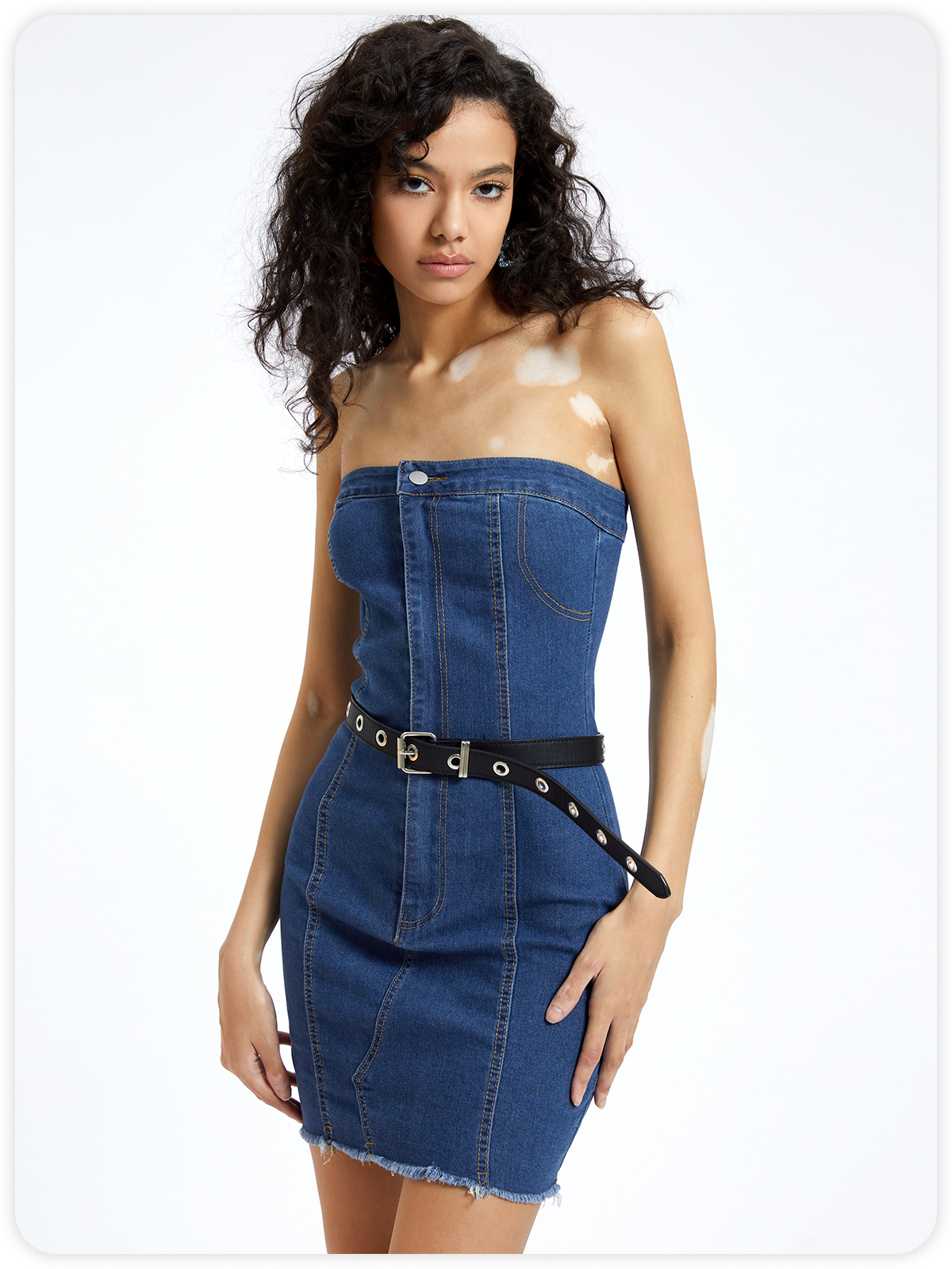 Street Blue Denim Tube dress Dress Mini Dress