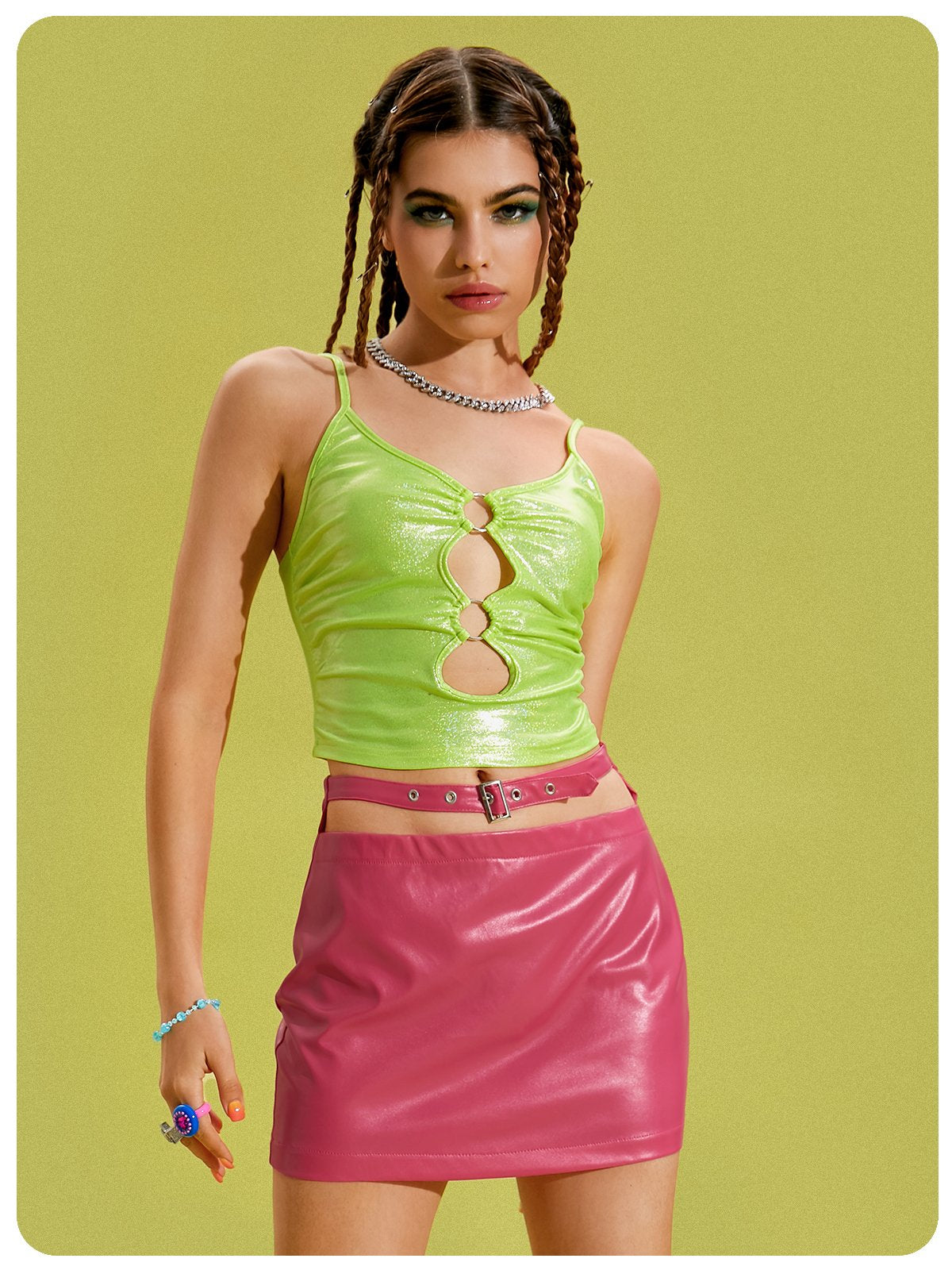 Y2K Green Spaghetti Strap Cut Out Top Tank Top & Cami