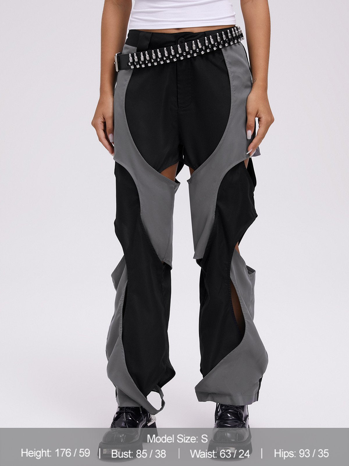 Street Gray Color block Cut out Bottom Pants