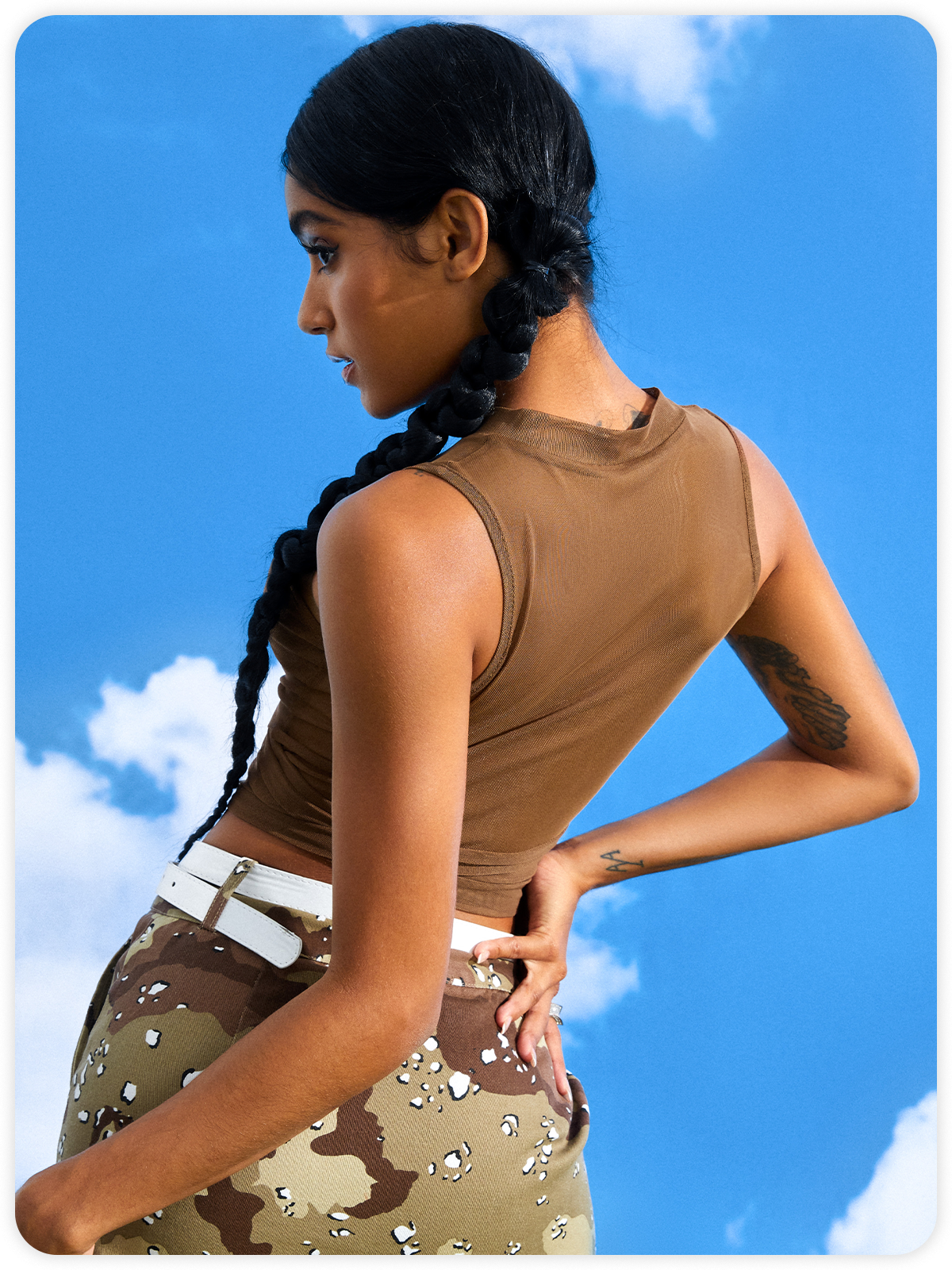 Edgy Brown Mesh Tie Up Double Layer Top Tank Top & Cami