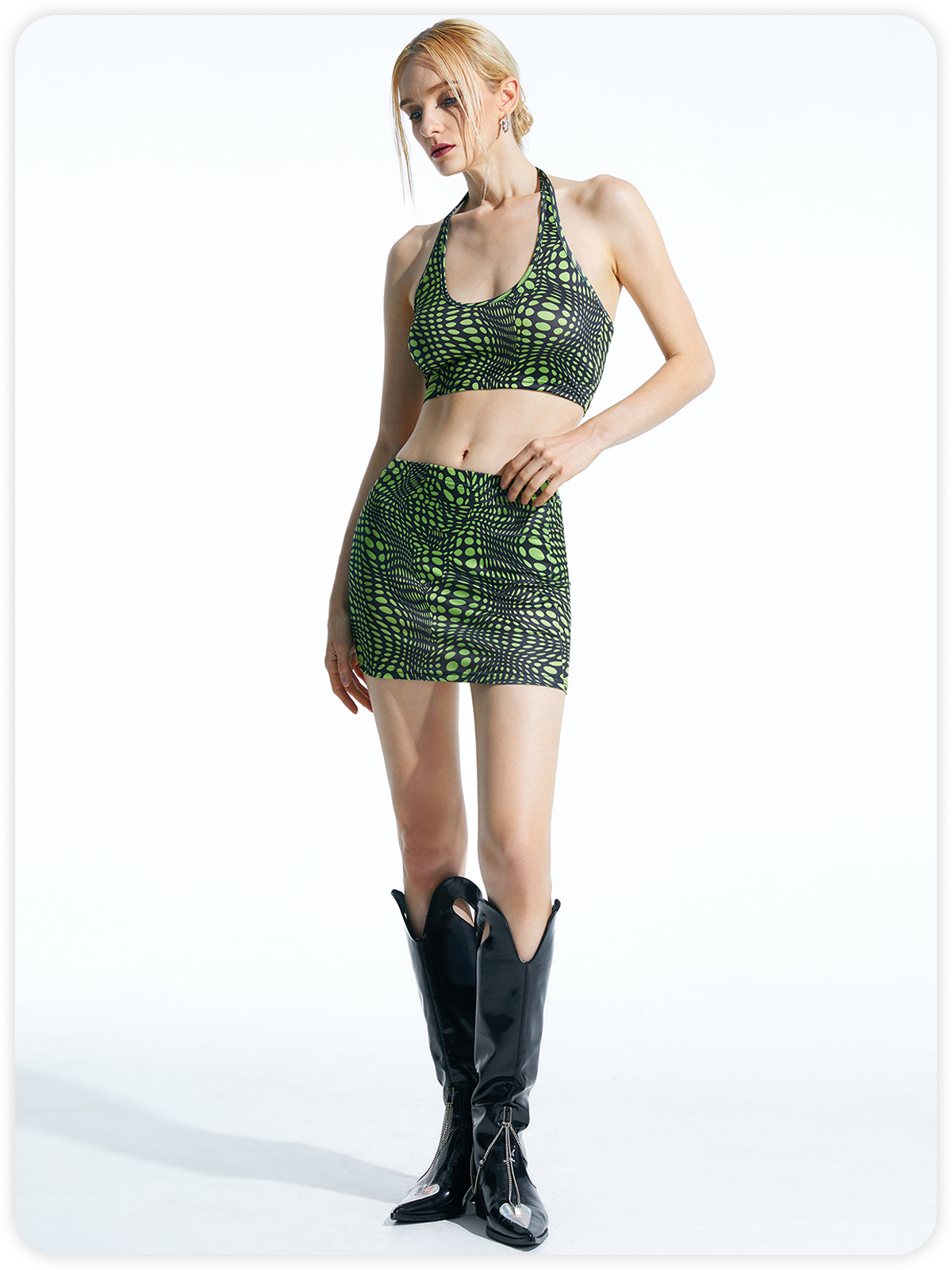 Y2K Green Polka Dot Two-Piece Set