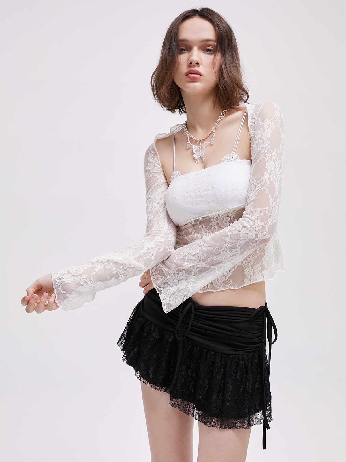 Two Pieces Lace Floral Tube Top With Shrug