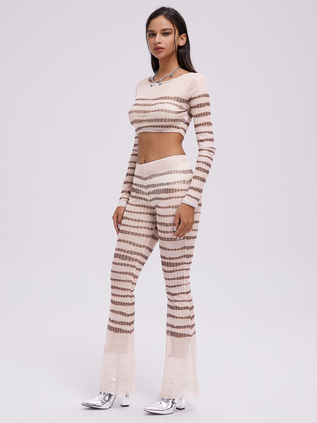 Striped Long Sleeve Top With Pants Two-Piece Set