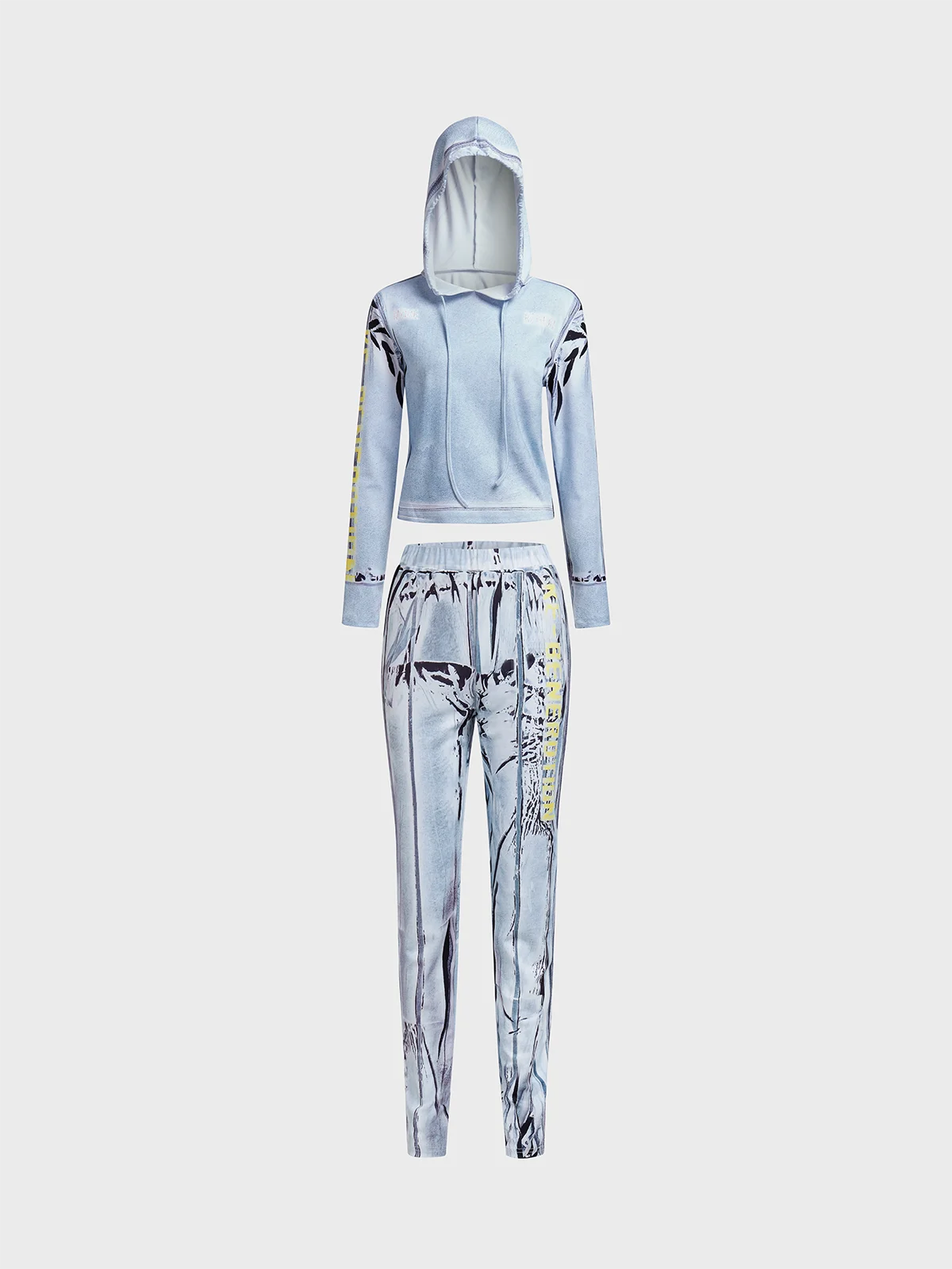 Patchwork Geometric Hoodie With Pants Two-Piece Set