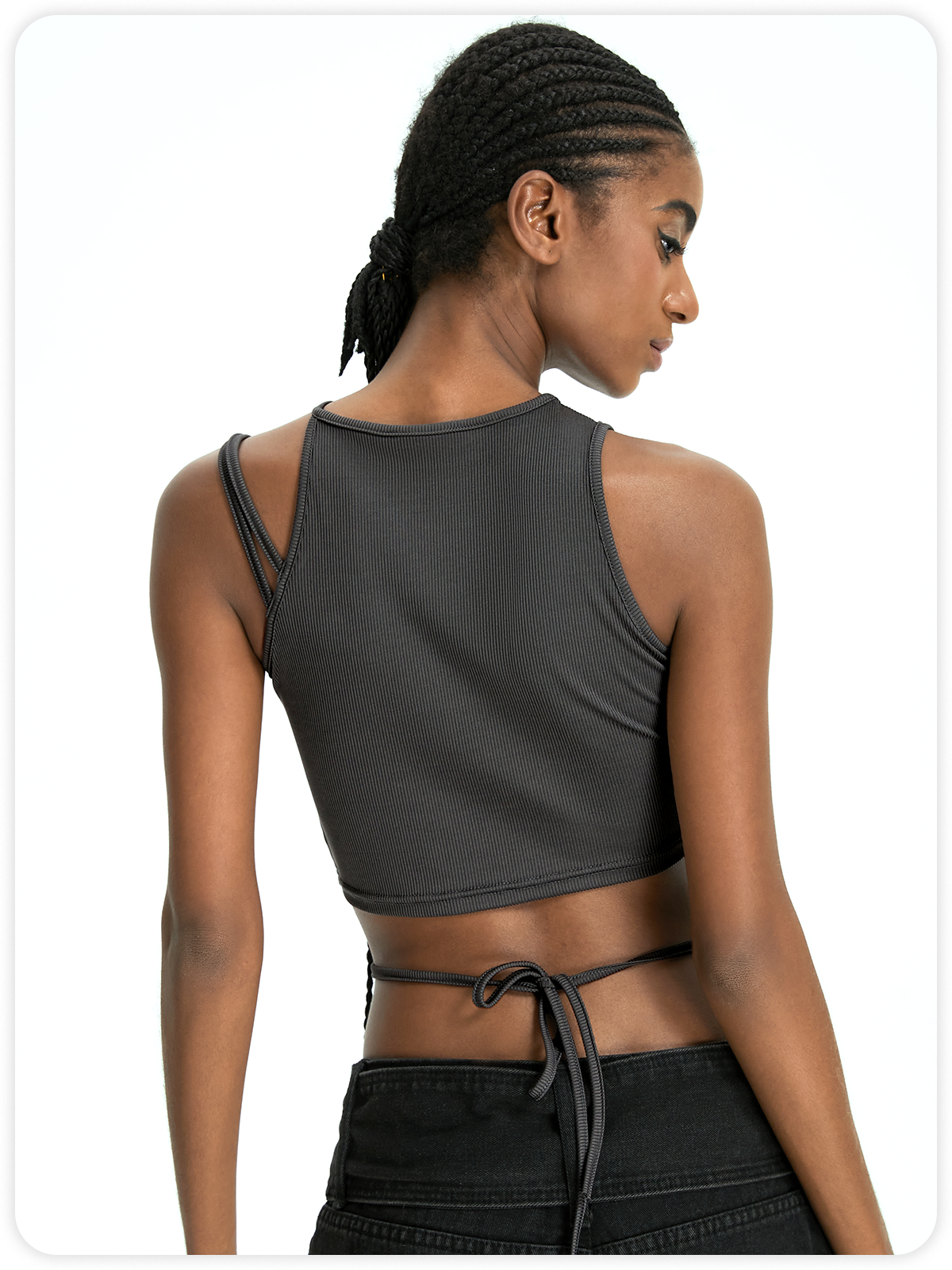 Street Gray Metal buckle Asymmetrical design Top Tank Top & Cami