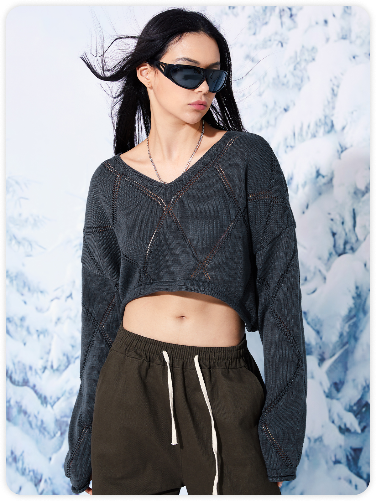 Y2K Gray Cut Out Top Sweater