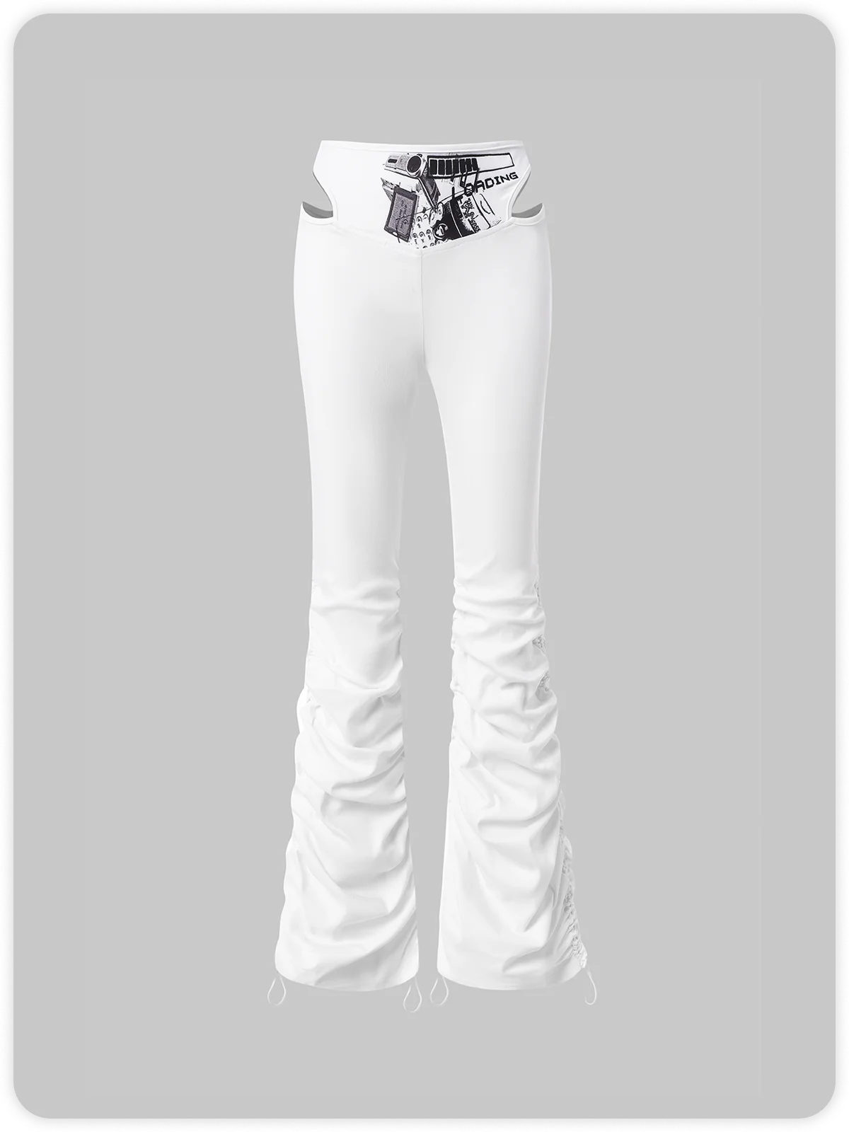 Street White Crossed Front Cut Out Bottom Pants