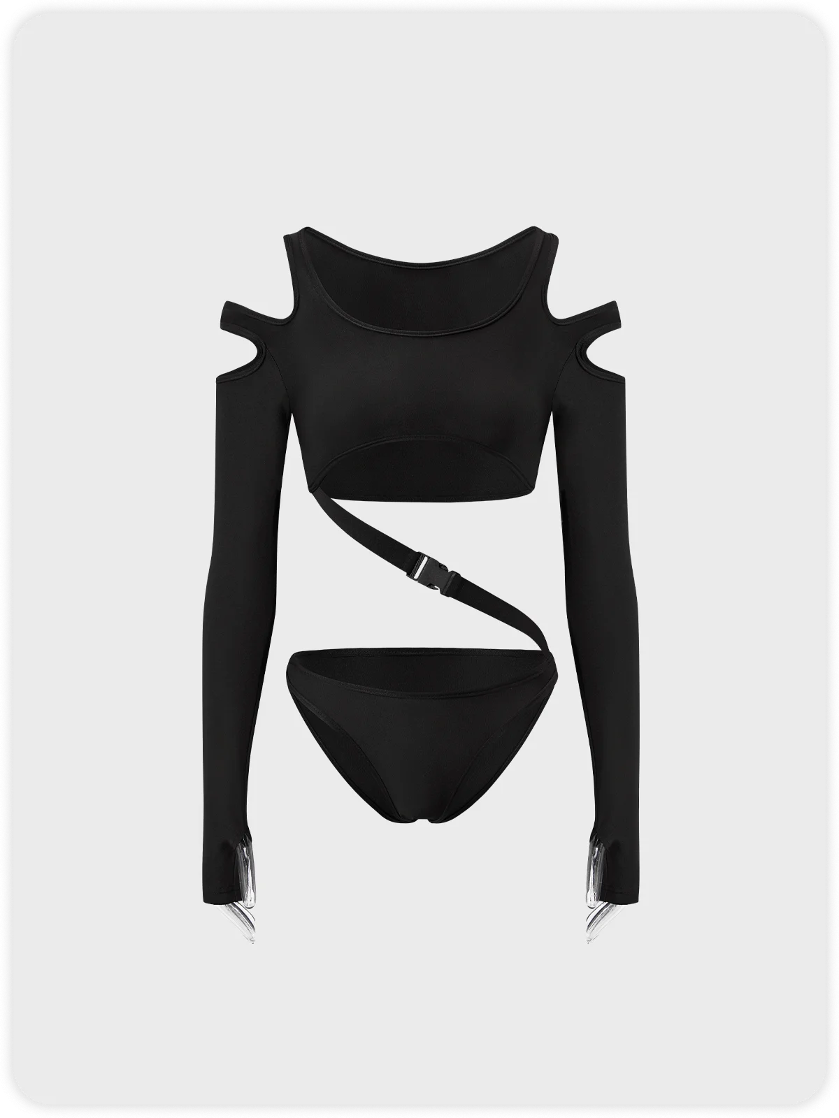 Edgy Black Cut Out Asymmetrical Design Bodysuit