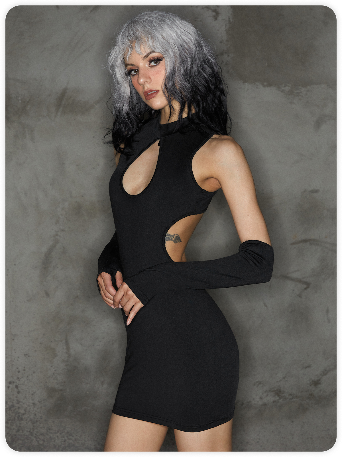 Punk Black Cut Out Arm Sleeves Halloween Dress Mini Dress