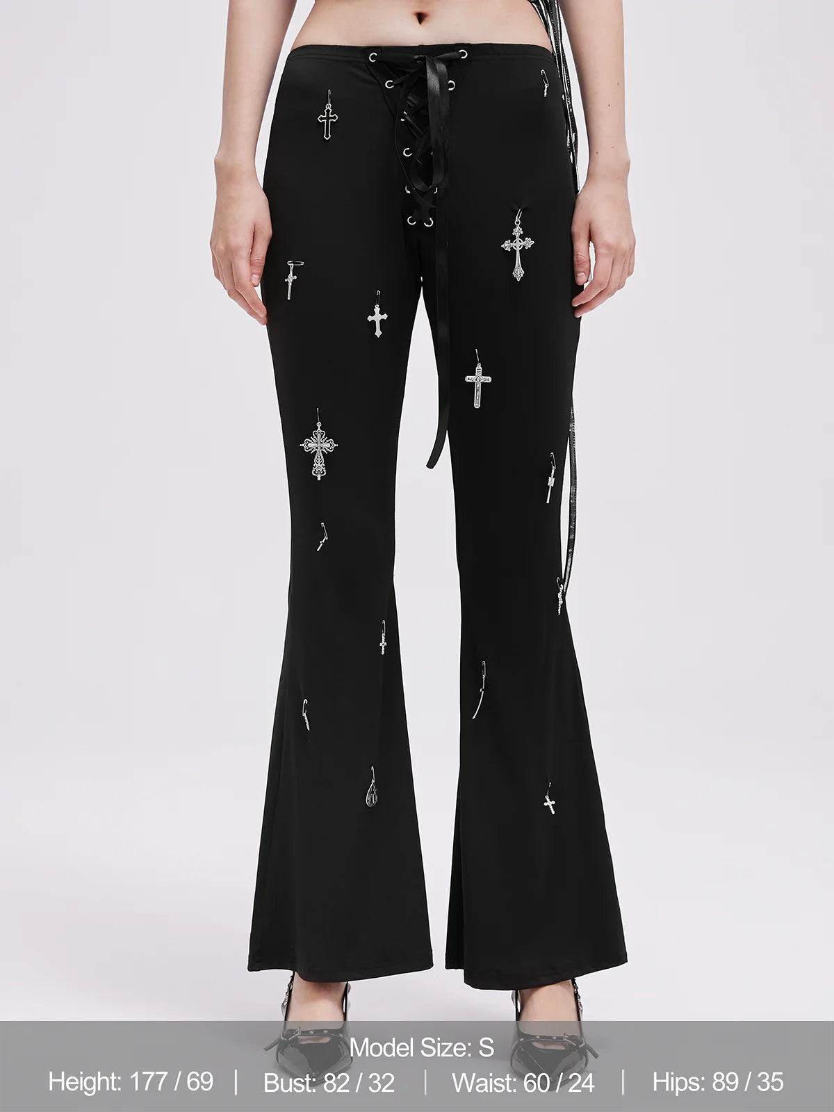 Metal Cross Plain Bell-Bottomtrousers Pants