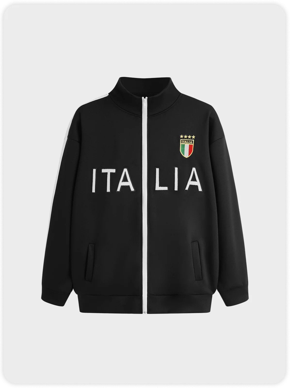 Italia Color Block Shawl Collar Text Letters Long Sleeve Jacket