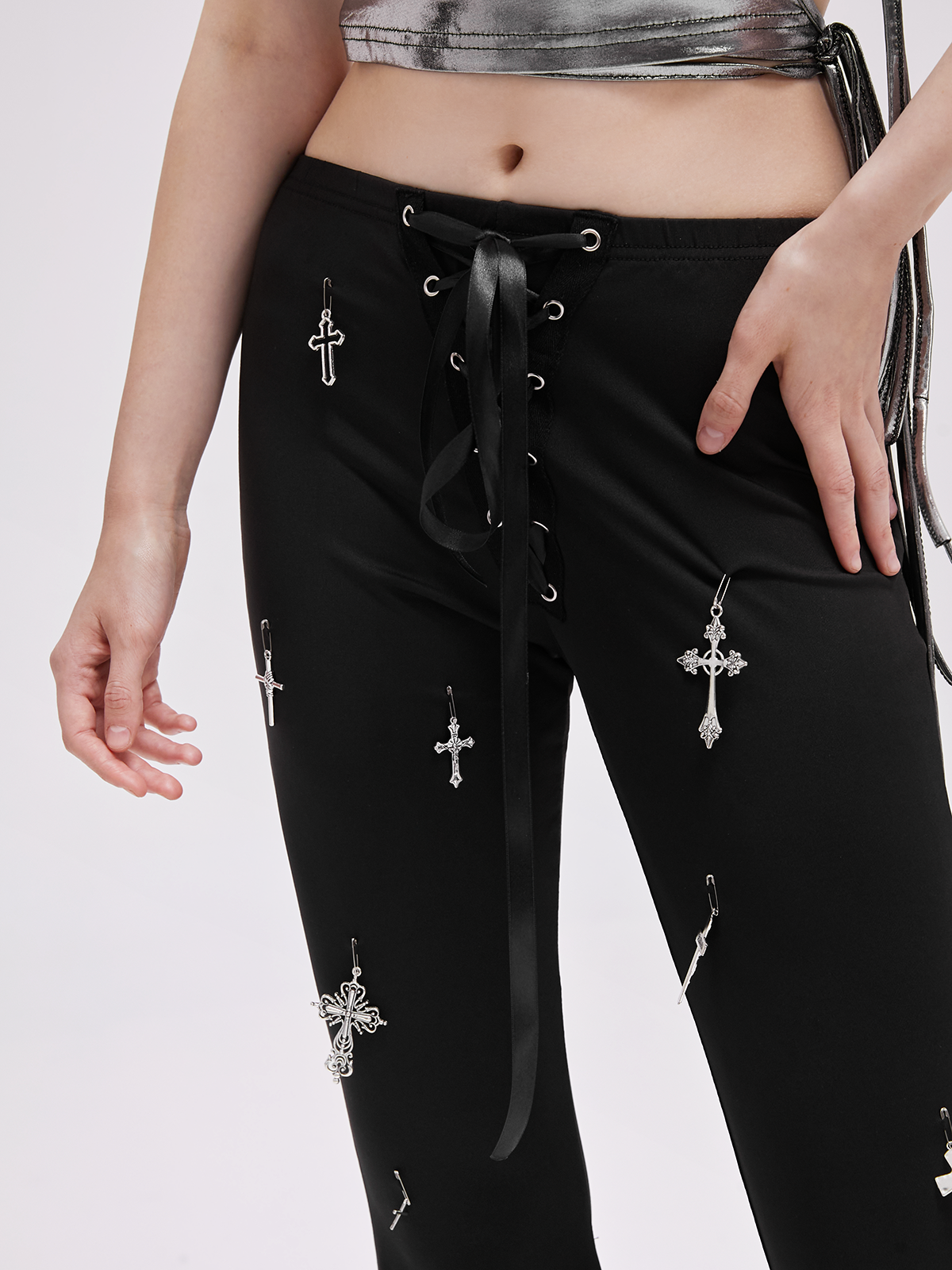 Metal Cross Plain Bell-Bottomtrousers Pants