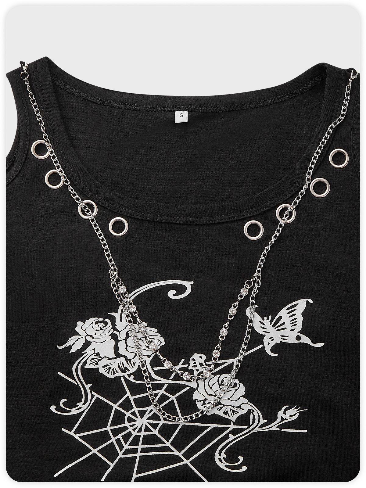 Punk Black Graphic Metal Chain Cold Shoulder Halloween Top T-Shirt