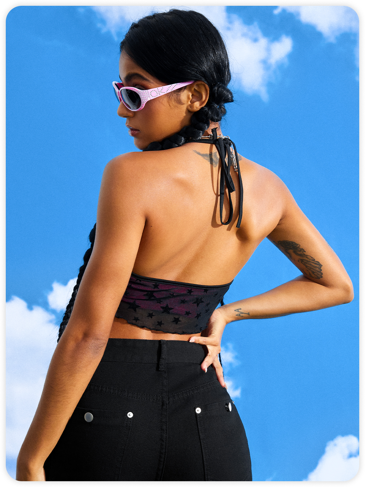 Y2K Black Star Backless Top Tank Top & Cami