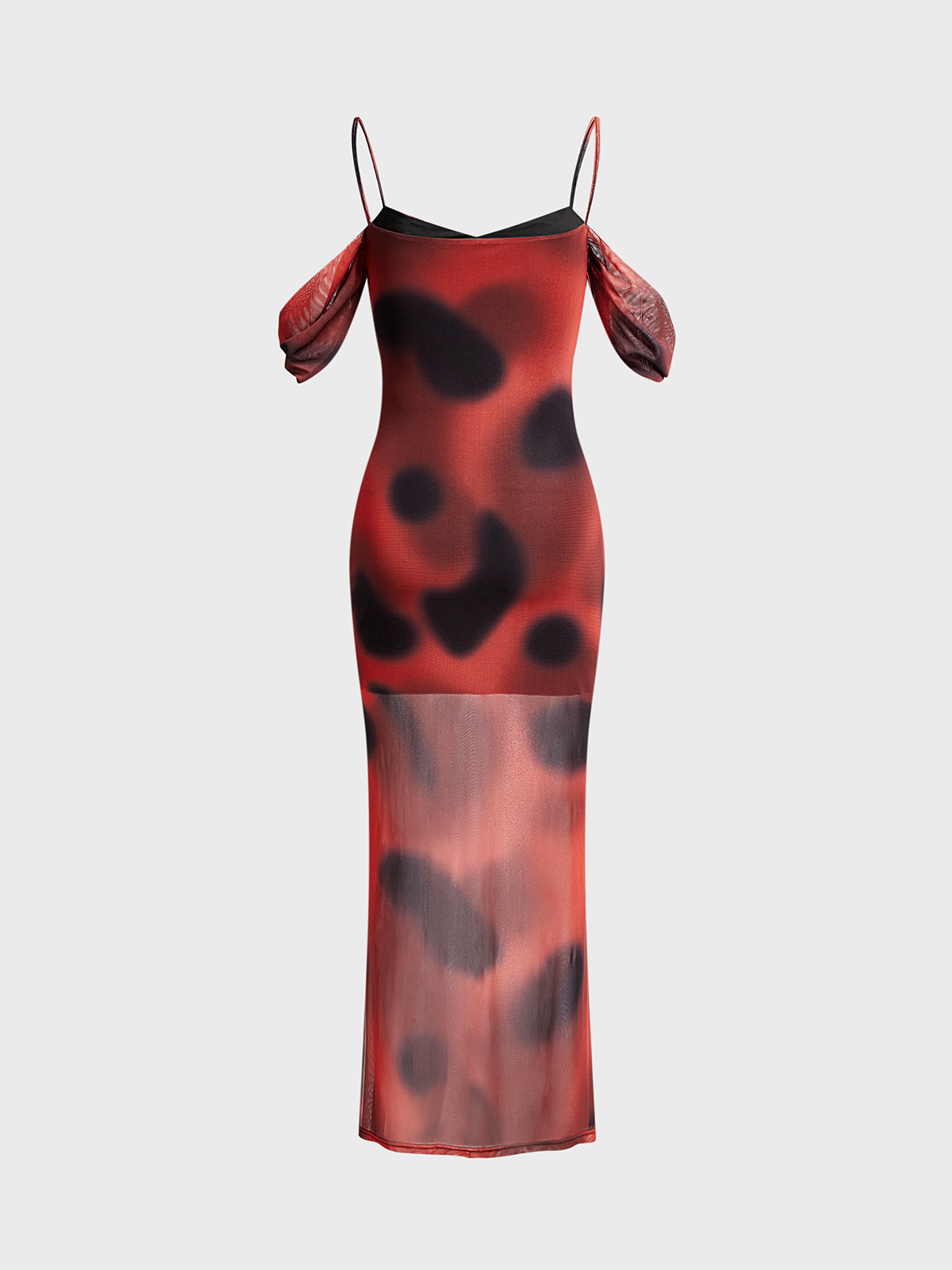 Mesh Spaghetti Abstract Polka Dots Maxi Dress