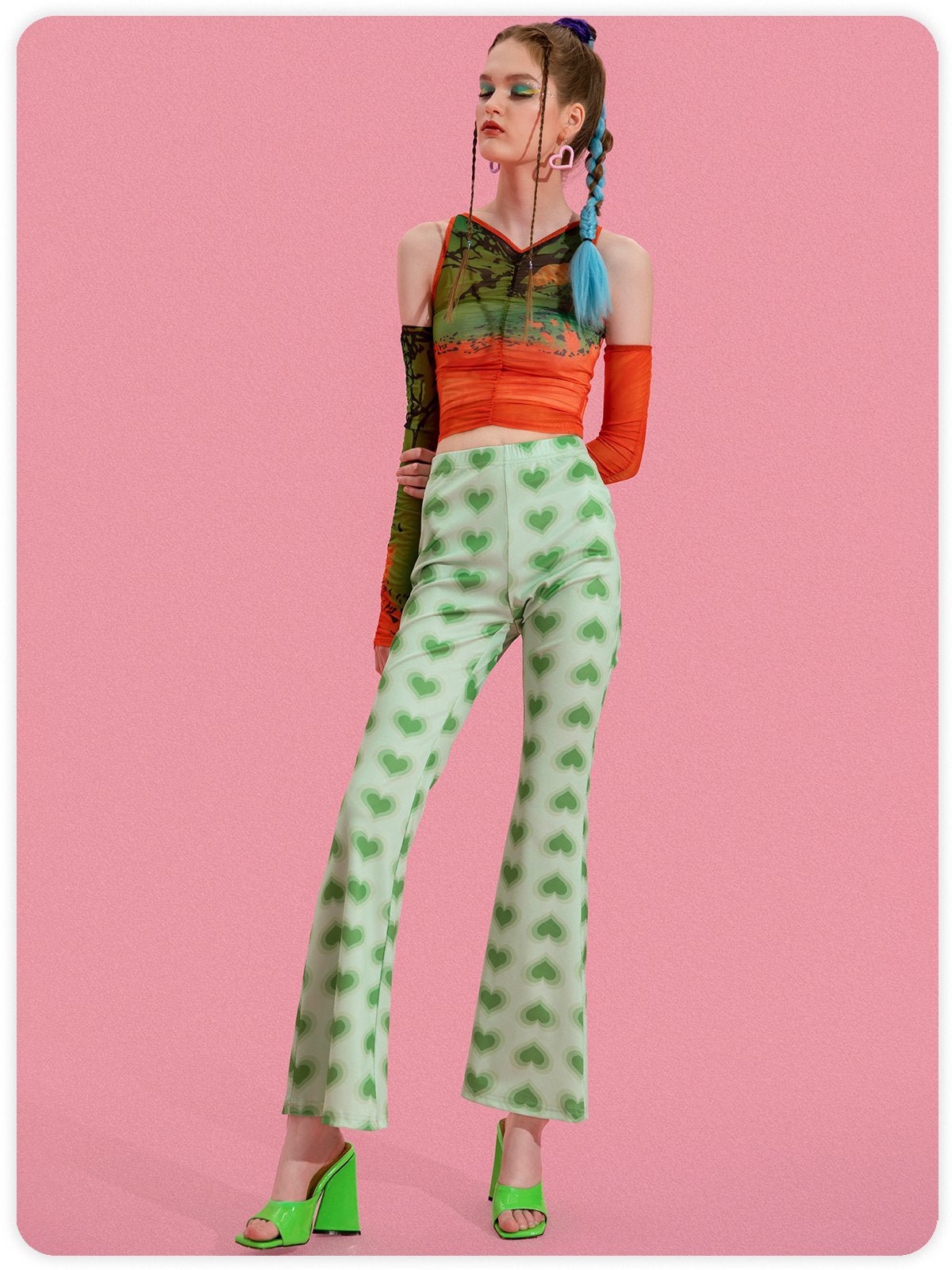 Y2K Green Flare Abstract Bottom Pants