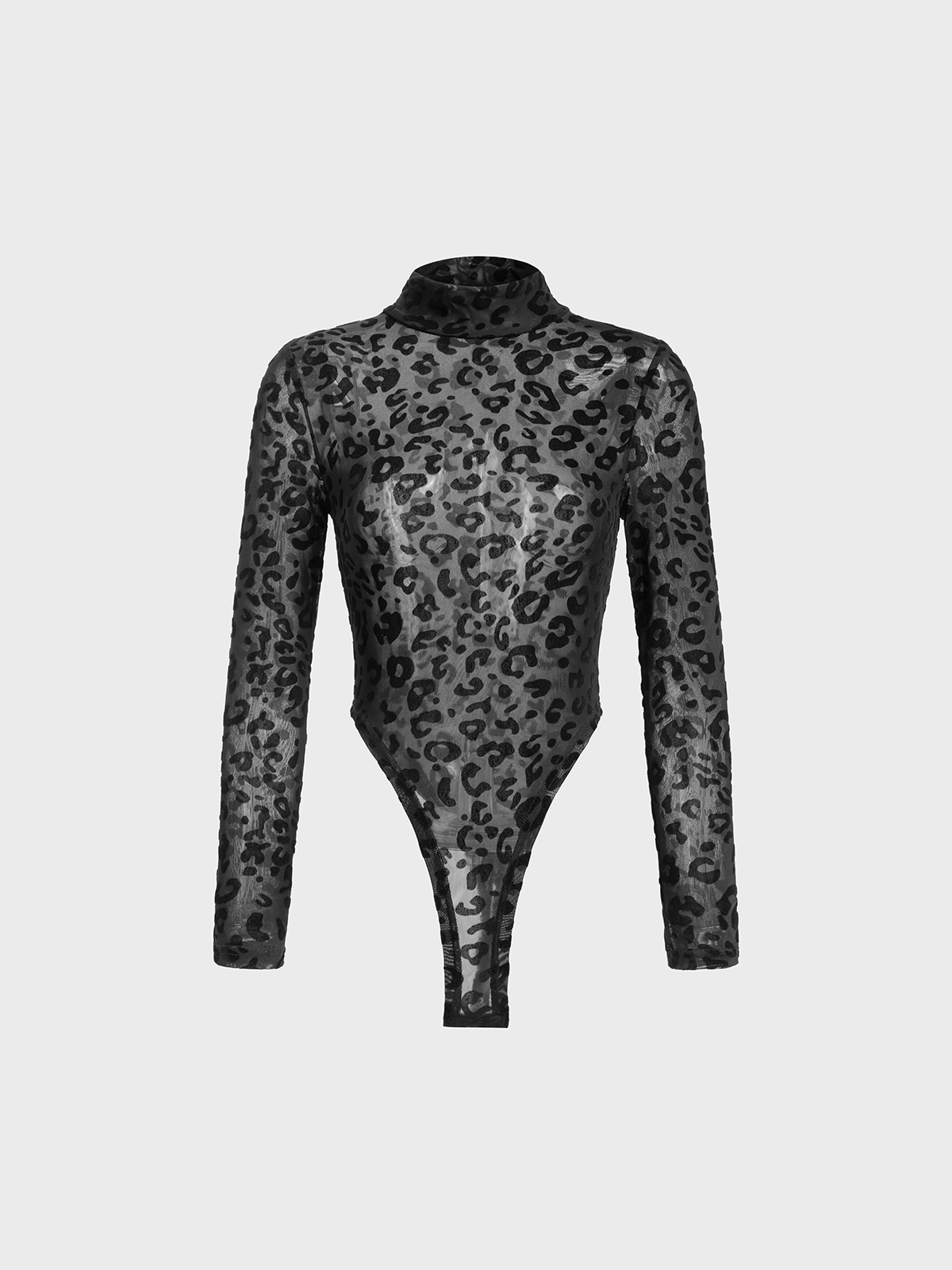 Mesh Stand Collar Leopard Long Sleeve Bodysuit