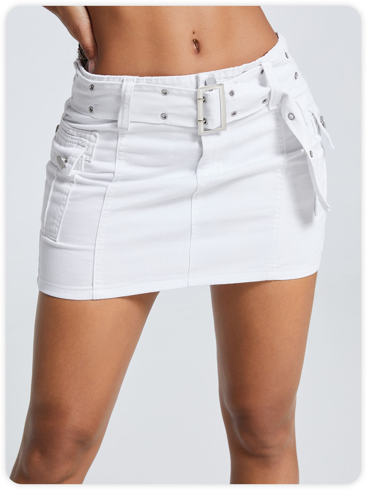 Street White Metal Pockets Bottom Skirt