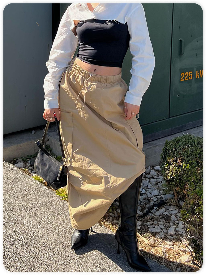 Street Khaki Pockets Bottom Skirt