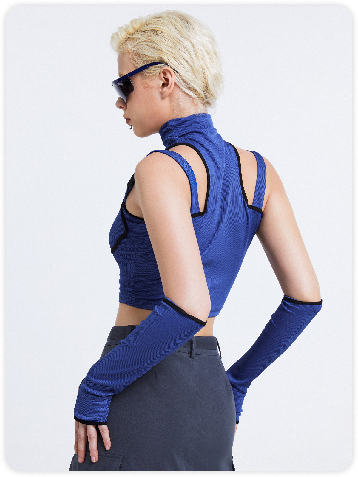 Street Blue Color Block Cut Out Top Women Top