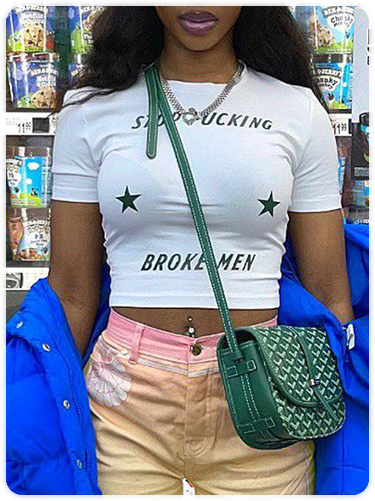 Letter Print Star Crew Neck Tight Text Letters Short Sleeve T-Shirt