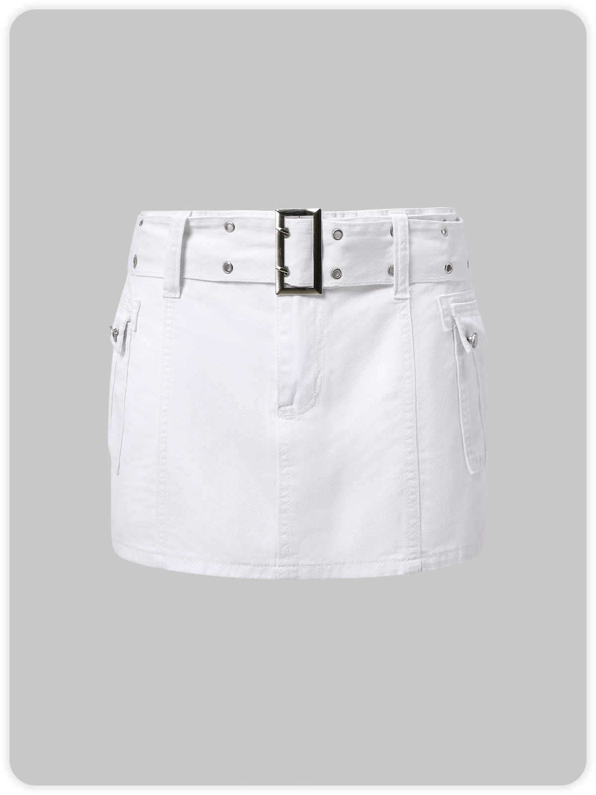 Street White Metal Pockets Bottom Skirt