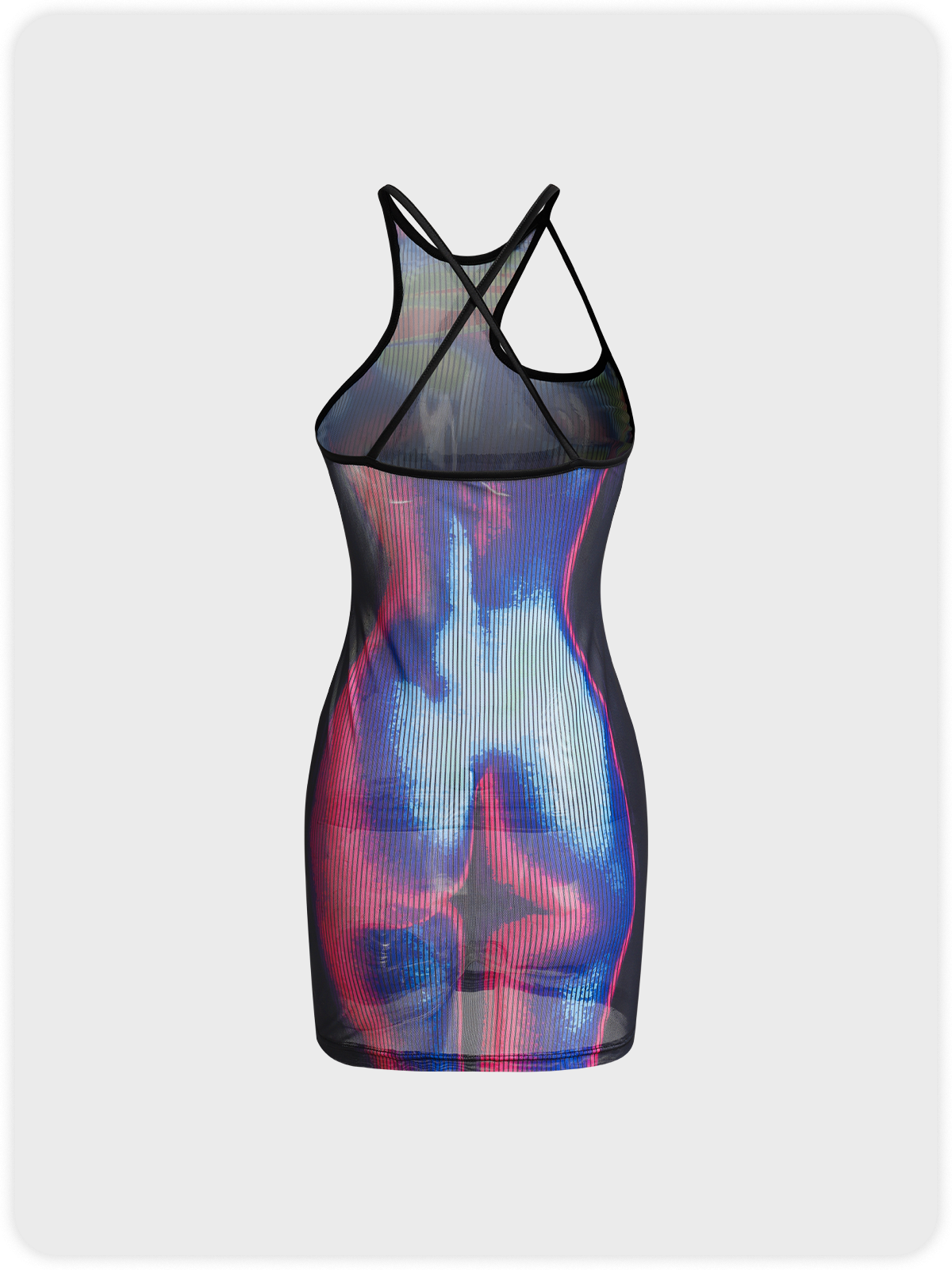 Edgy Multicolor Thermal body print Asymmetrical design Dress Mini Dress