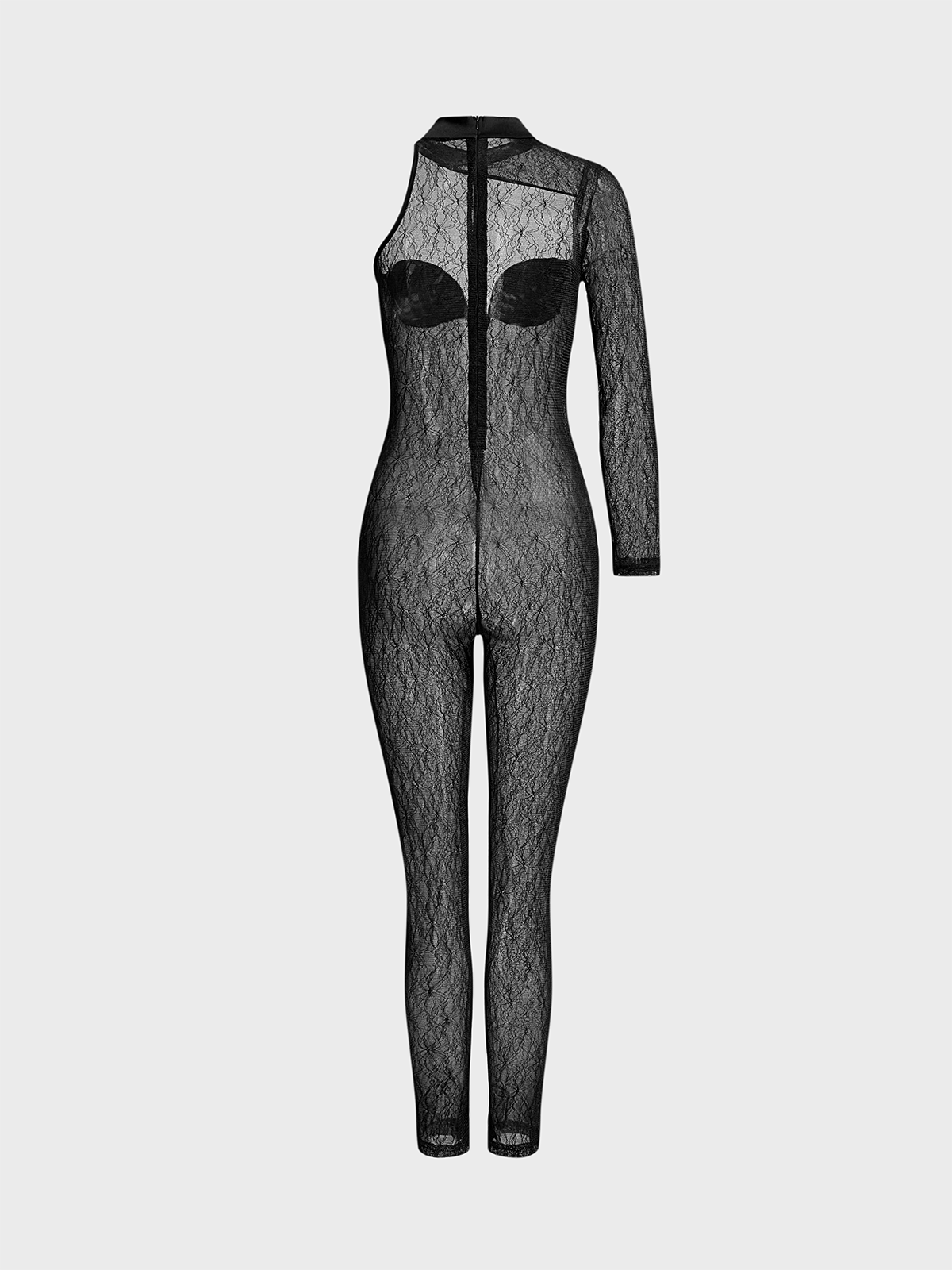 Lace Asymmetrical Cut Out Crew Neck Long Sleeve Jumpsuit