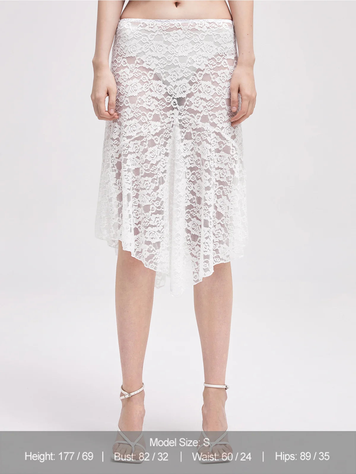 Lace Asymmetrical Plain Midi Skirt