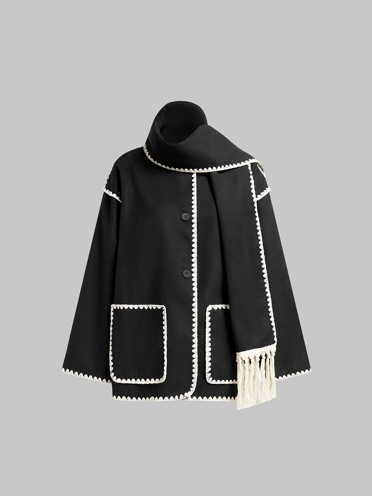 Color Block Pocket Long Sleeve Coat