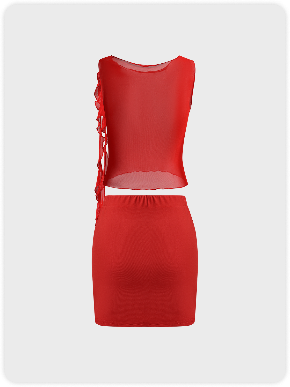 Y2k Balletcore Red 3D Rose Mesh Two-Piece Set