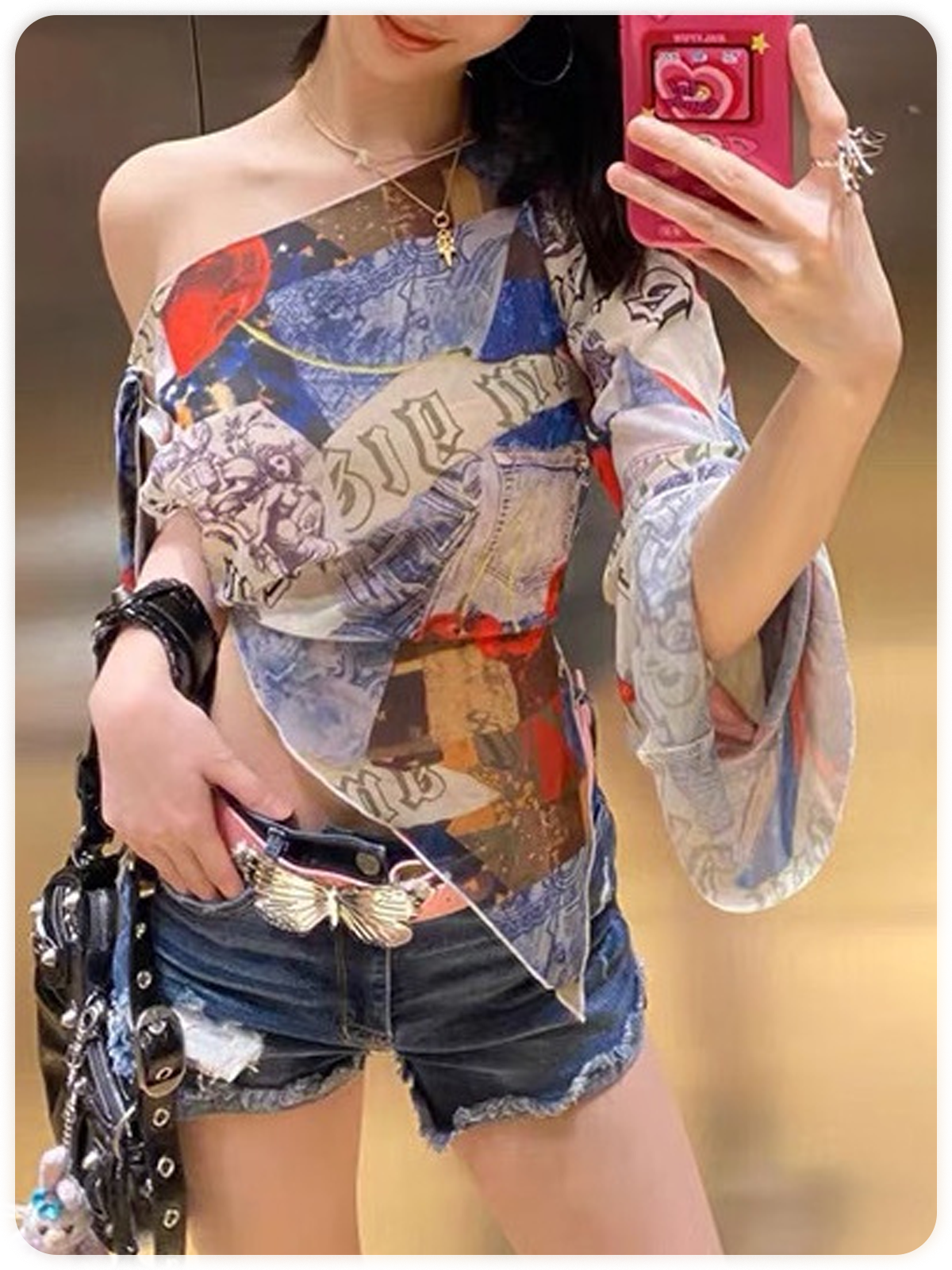 Y2k Multicolor One shoulder Irregular hem Top Women Top