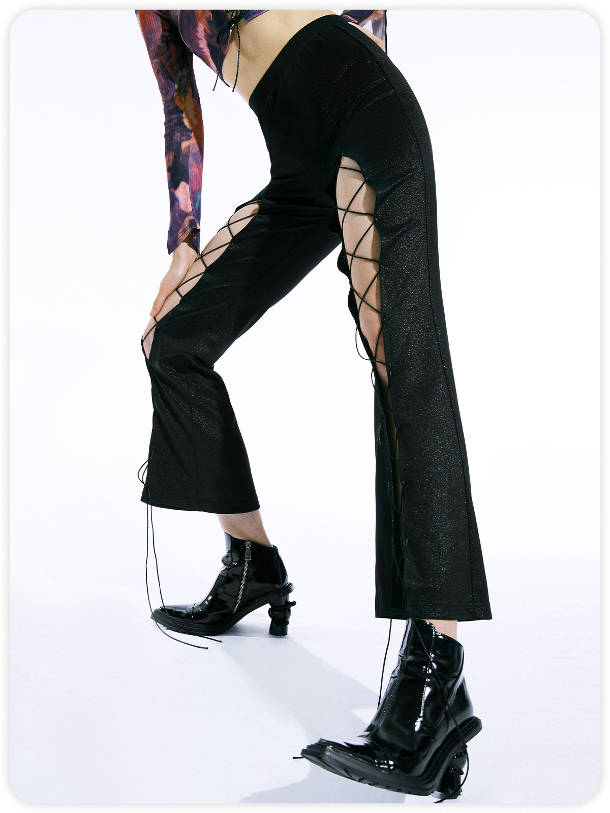 Y2K Black Cut Out Lace Up Bottom Pants